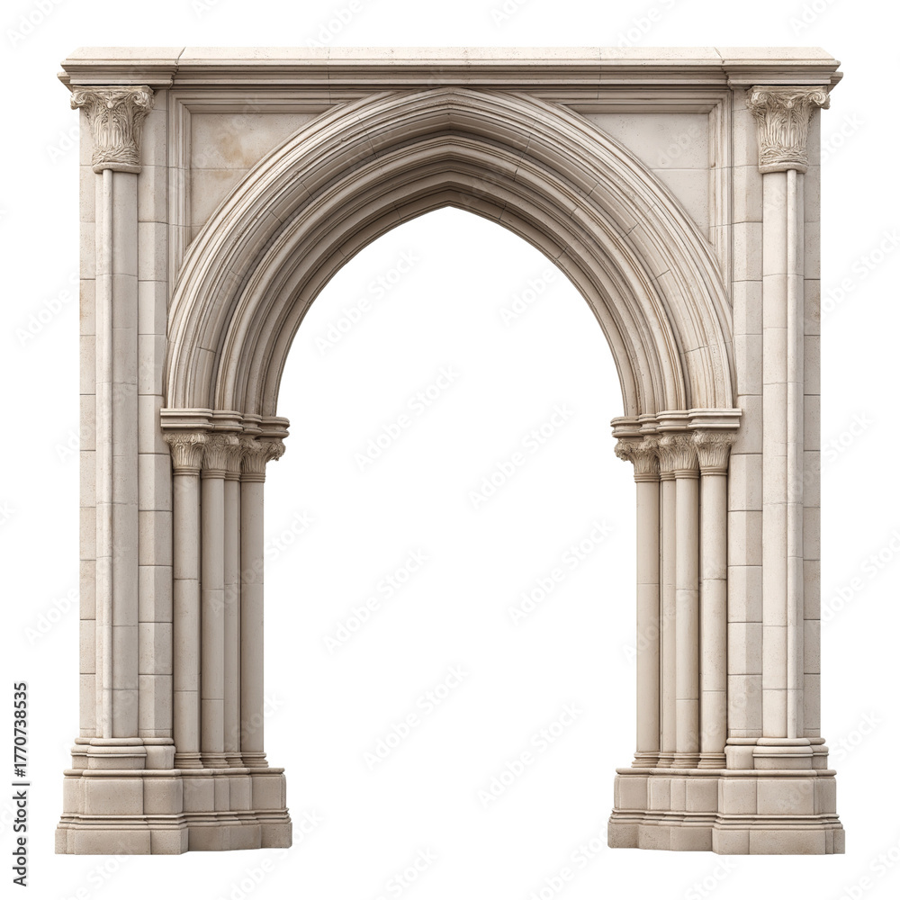Fototapeta premium Gothic Stone Archway with Columns isolated on a transparent background