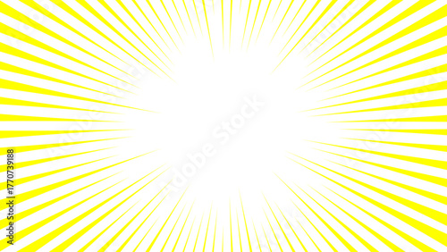 Abstract bright, white background with vivid yellow sunburst rays radiating outward from the center. Dynamic sense of energy, light, and motion And cheerful, optimistic, or comic-style visuals.