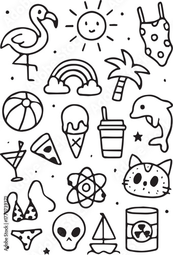 Cocktail, Pizza, and Beach Ball – Summer Fun Icons

