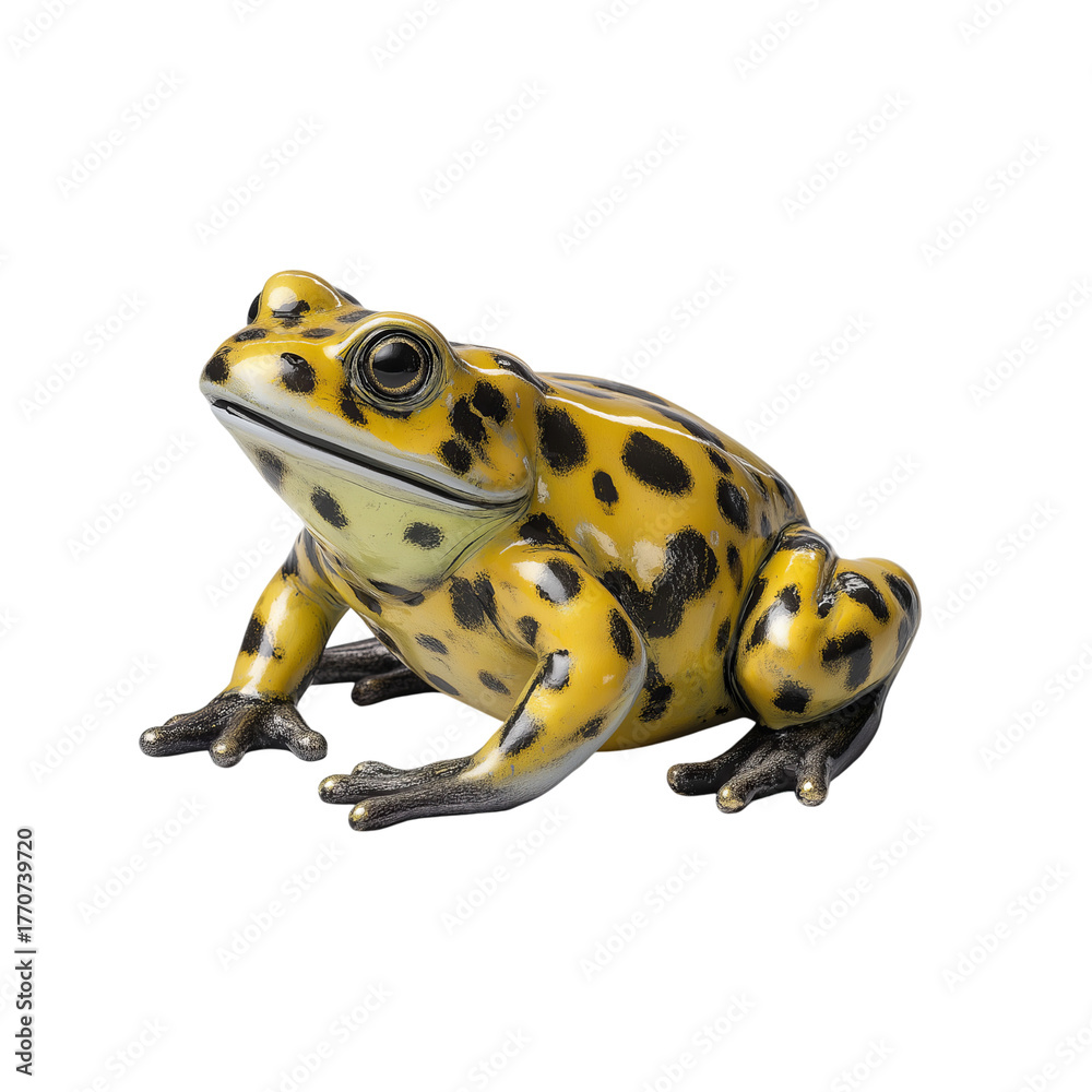 Fototapeta premium Yellow spotted frog figurine isolated on a transparent background