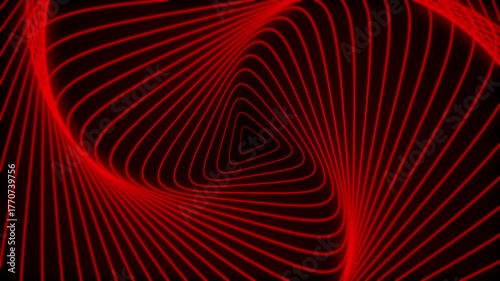 Red triangular spiral tunnel, great for abstract backgrounds in design projects, presentations, and digital art.