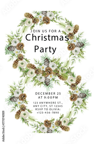  Elegant Dinner Party Invitation- Sophisticated Christmas Eve Dinner Invitation, Modern Festive Party Printable Card - Luxury Holiday Celebration Card Design- Dinner Party Invitation Template