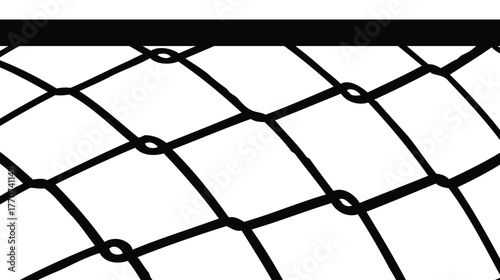 Vector illustration of a seamless chain-link fence pattern. Thick black lines form a diamond mesh against a white background, with a solid black top border. Represents security, barrier, or boundary.