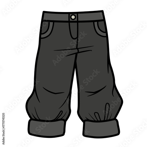 Black pants with rolled legs for boy on a white background