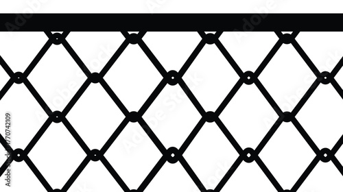 Vector illustration of a seamless chain-link fence pattern. Thick black lines form a diamond mesh against a white background, with a solid black top border. Represents security, barrier, or boundary.