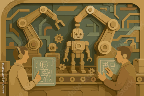 Parts vector icon neon humans text robot typography no vintage retro isolated