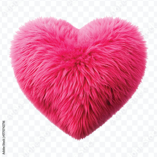 abstract whimsical fluffy heart made by soft faux fur in different color style isolated on transparent background