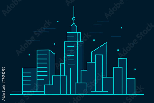 No contrast simplified letters colors icon captions vector blocks bubbles futuristic cityscape