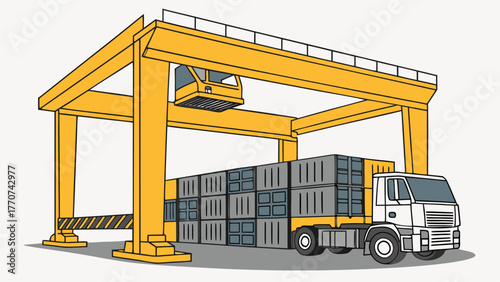 Quayside logistics operations utilizing container gantry cranes for rapid loading and unloading of goods between vessels and trucks.