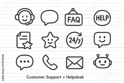 Clock medium feedback icon line envelope customer button icons star phone vector