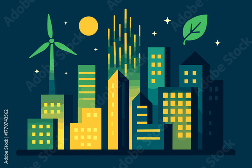 Full captions illustration geometry as vector smart cityscape icon labels futuristic no