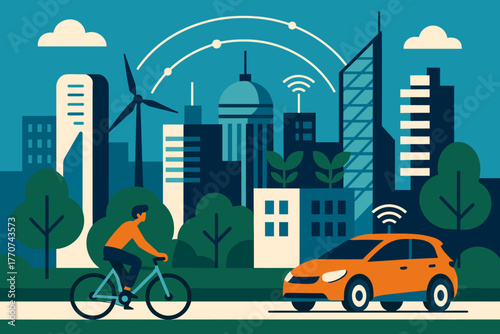 Cityscape marks bold flat full characters icon futuristic smart negative labels vector