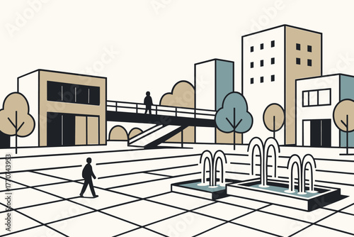 Modular negative pedestrian volume urban layout use bold minimalist color vector icon