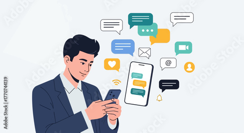 Modern communication and connection through mobile technology and messaging apps, illustrating digital interaction