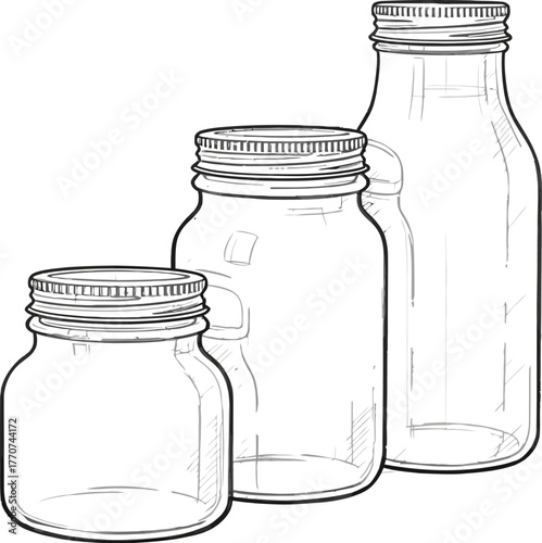 Sketch of glass jars, containers, canning