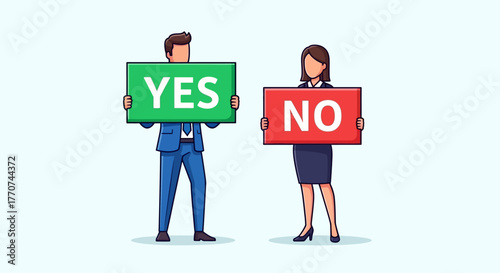 Decision Making Men and Women Holding Signs for Yes and No