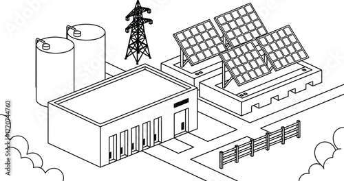 Modern solar power station with energy transmission tower