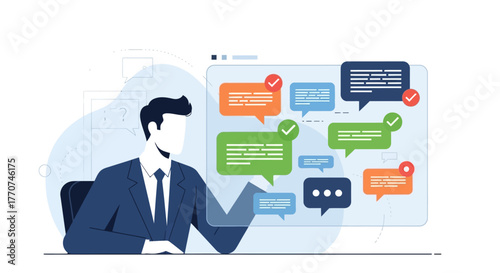Modern Communication and Digital Messaging Concepts with Businessman and Chat Bubbles