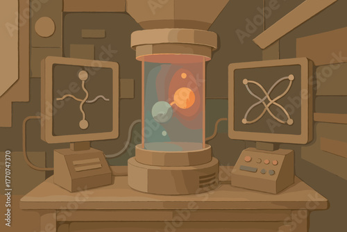 Text interacting neon vector geometric futuristic entanglement symmetry quantum experiment aesthetics icon