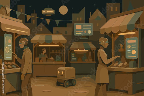 Icon negative futuristic clean humans market night symmetry delivery vector no between