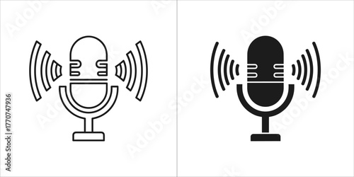 Microphone icon in black and white, ideal for podcasting, recording, and audio design