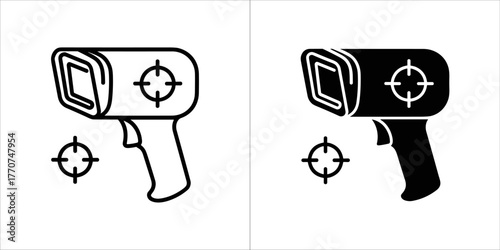 Infrared thermometer gun icon, medical non contact temperature measurement