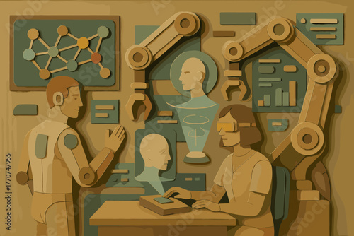 Numbers vector cyber lab technology ai bubbles icon no flat art neon