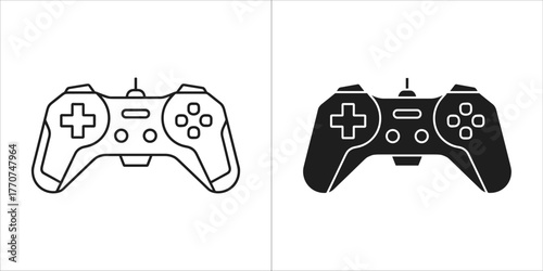 Gamepad icon set, controller for drone, outline and glyph style