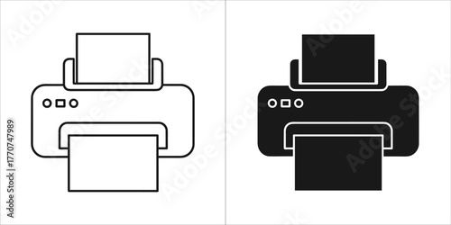 Printer icon in black and white, a device that accepts text and graphic output