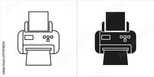 Printer in black and white, office equipment vector design
