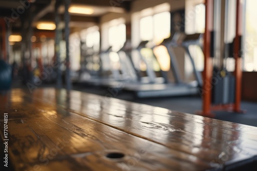 Wallpaper Mural Gym Interior With Exercise Equipment And Wooden Table Background Torontodigital.ca