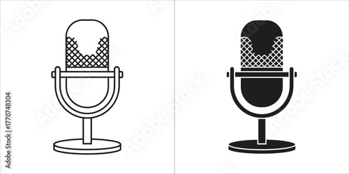 Microphone icon in black and white, showing a simple design