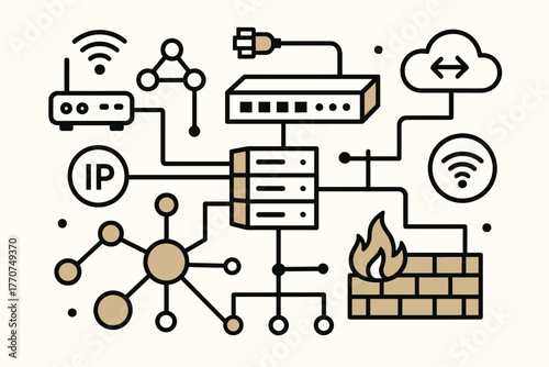 Vector palette servers composition symbols indicators cables geometric icon hub ip design