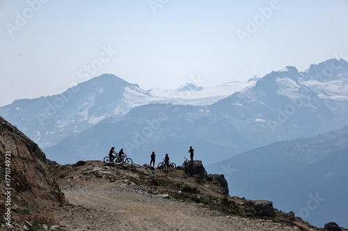 Mountain bikers at the mountain peak
