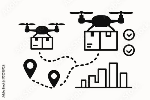 Lines pins location minimalism system parcels vector drone delivery icon geometric