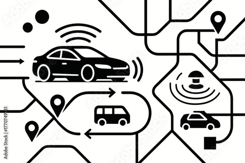 Illustration icons icon route minimalism background connected sensor white autonomous flat vector