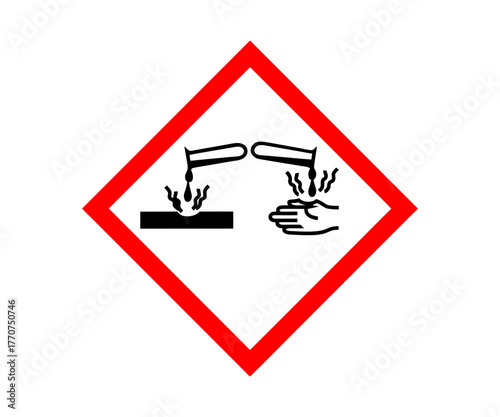 Corrosive hazard warning sign corrosive substance  illustration on transparent background. 
