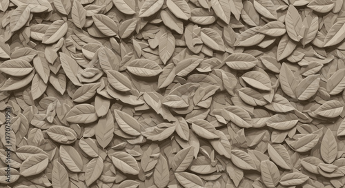 Vector  close up texture showing a dense arrangement of carved leaves in a monochromatic scheme color