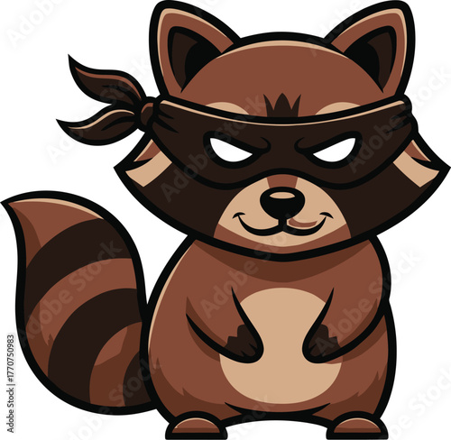 Cartoon raccoon bandit with mask, cute animal character design