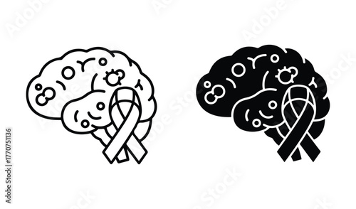 Brain tumor awareness ribbon icon representing cancer research and hope
