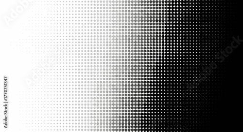 Vector  gradient of fading dots transitioning from light to dark across a rectangular composition area