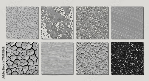 Vector  collection showing varied textured surfaces including cracked mud and speckled designs shown vertically