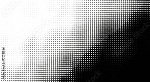 Vector  halftone pattern with gradient from light to dark featuring a dense array of circles
