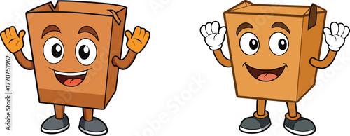 Cheerful Cartoon Cardboard Box Character with Open Arms Flat Vector Illustration on White Background
