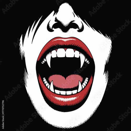 Vampire Mouth Clipart – Gothic Fangs & Red Lips Illustration for Halloween Horror Art