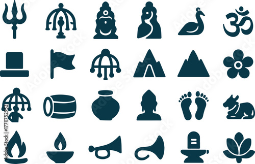 Collection of indian cultural and religious symbols icons set