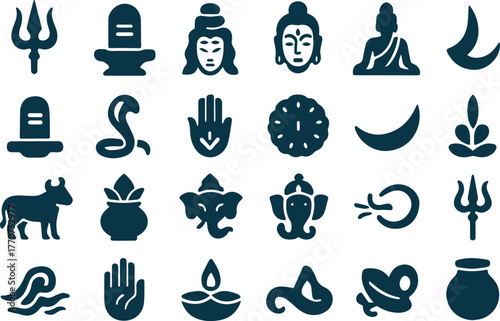 Collection of hindu religious symbols icons and deity representations for spiritual and cultural projects