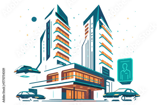 Typography vector aesthetics icon style chrome hotel symmetry vibes no characters neon