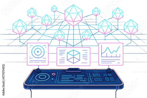 Futuristic negative forming no vector interactive neon control holographic icon retro colors