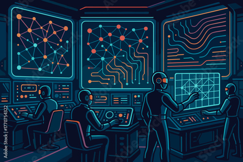 Punctuation room fusion no futuristic captions technology augmented style interconnected control vector